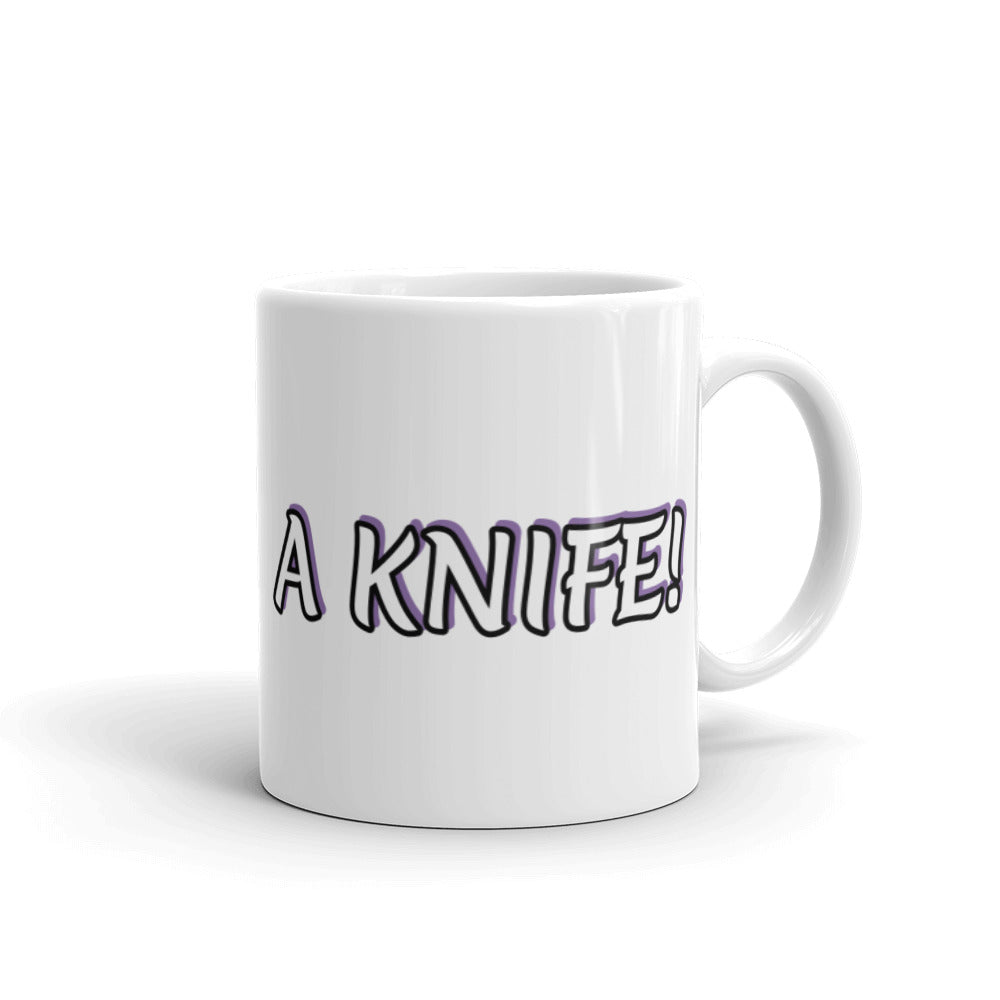 'A KNIFE' White glossy mug