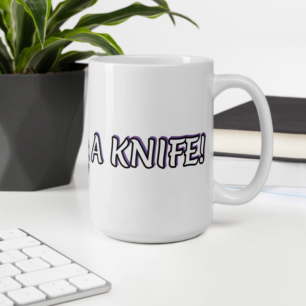 'A KNIFE' White glossy mug